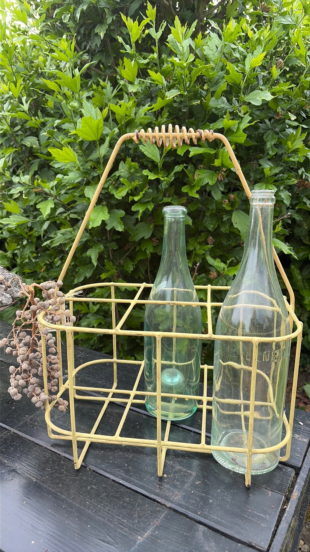 Vintage Flessenrek voor 6 Flessen -  Metalen rek / brocante, Antiek en Kunst, Curiosa en Brocante, Ophalen of Verzenden
