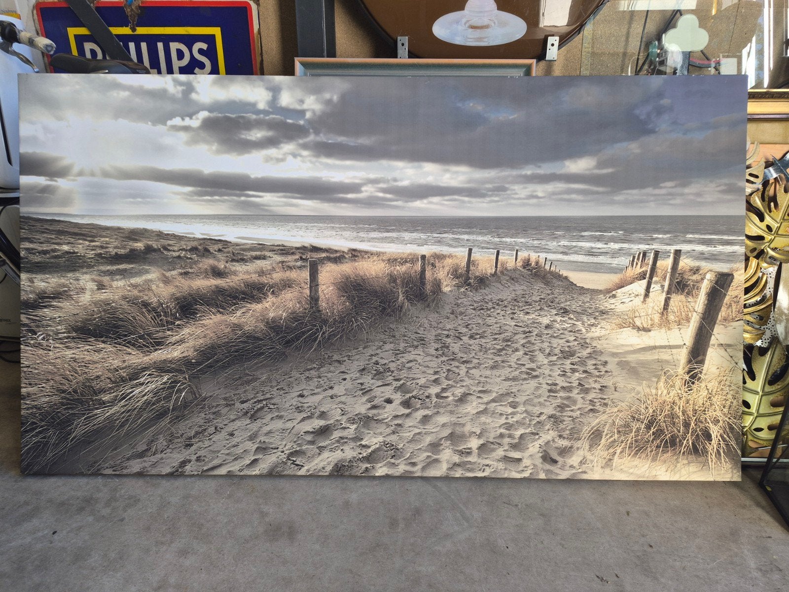 Groot canvas  strand duinen zee zonsondergang, Huis en Inrichting, Woonaccessoires | Schilderijen, Tekeningen en Foto's, Ophalen