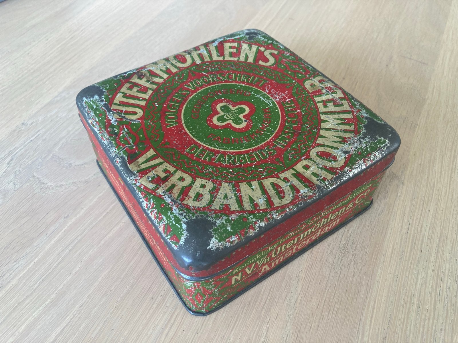 Vintage Utermöhlen's Verbandtrommel EHBO blik 1930 - 1940, Verzamelen, Ophalen of Verzenden, Gebruikt, Overige