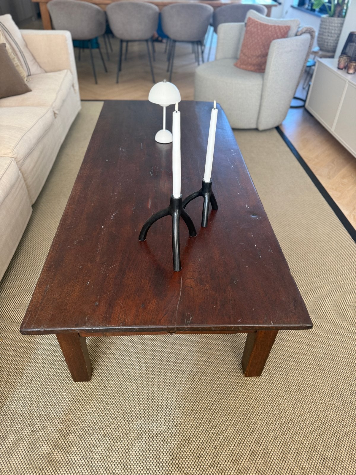 Robuuste Hardhouten Salontafel met Lade, Gebruikt, 100 tot 150 cm, Overige houtsoorten, 50 tot 100 cm
