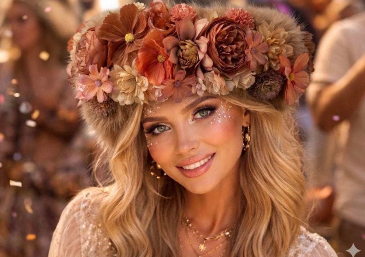 Fauxfur bloemenband taupe  Bloemfetti, Ophalen of Verzenden, Nieuw