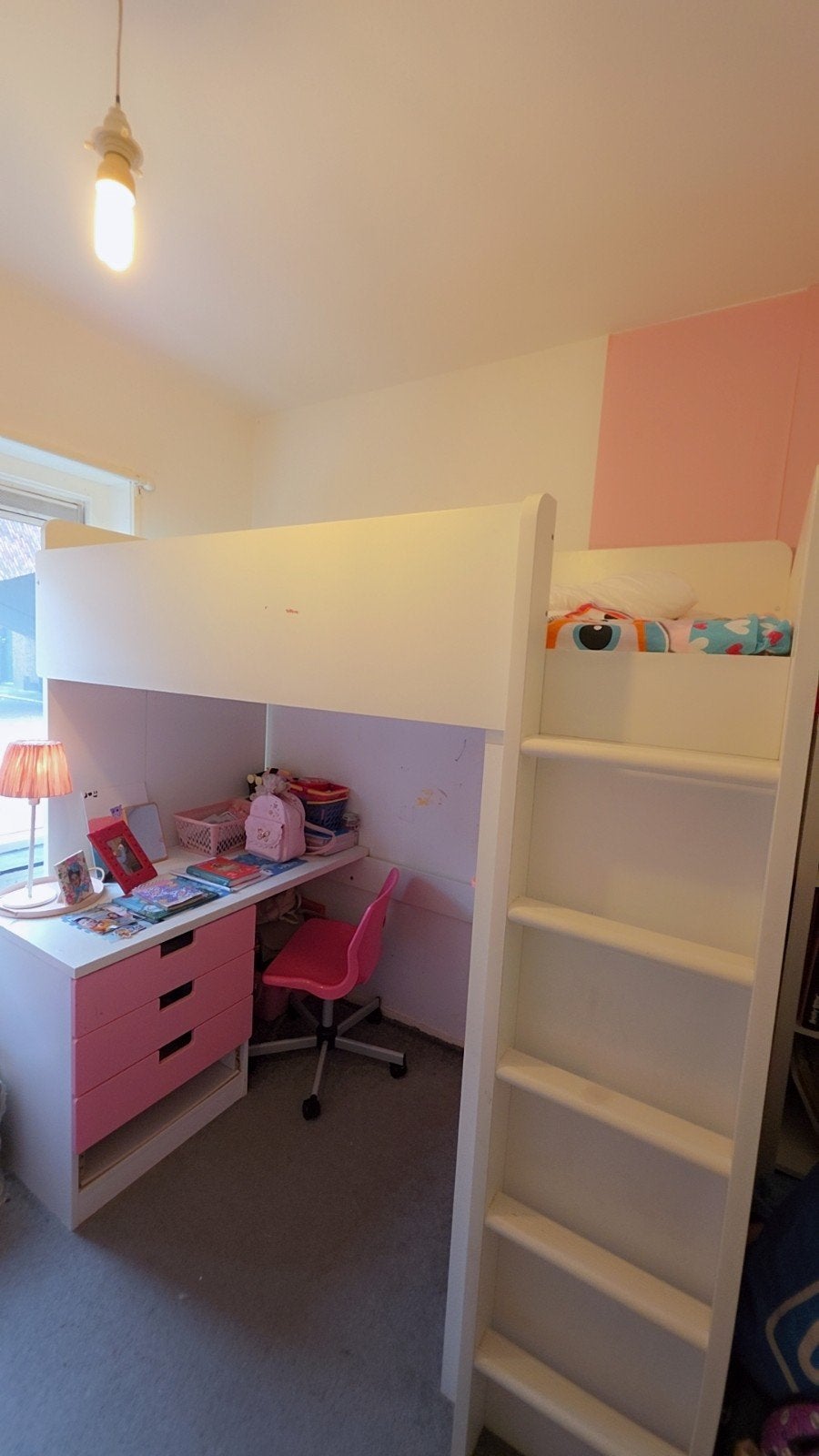 IKEA Hoogslaper met Bureau, Kast & Opbergruimte - Wit/Roze, Ophalen