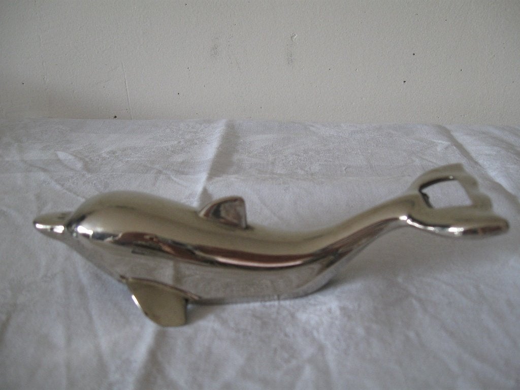 DOLFIJN verzilverde retro flesopener uit de jaren70 vintage, Ophalen of Verzenden