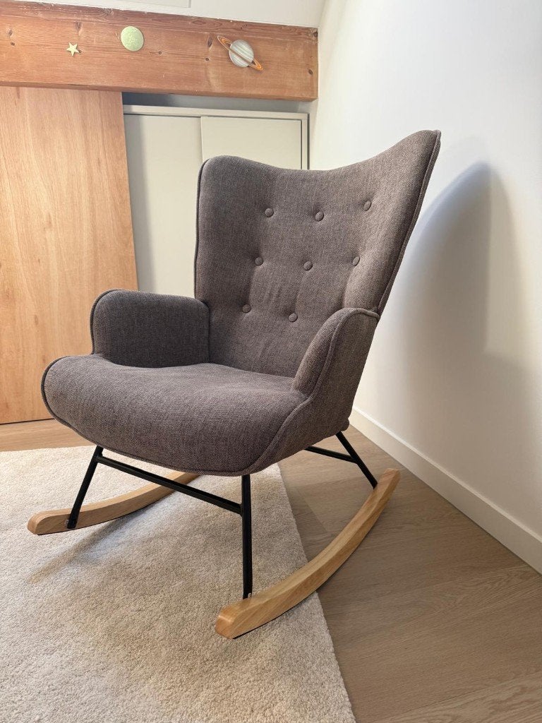 Schommelstoel ELMINA II – Taupe grijs – Zo goed als nieuw, Huis en Inrichting, Ophalen, Zo goed als nieuw, Metaal, Modern / scandinavisch
