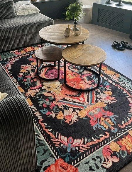Vloerkleed bloemen zwart 160x230 cm Karwei, Ophalen, Zwart, 150 tot 200 cm, Zo goed als nieuw