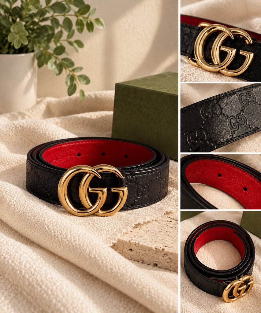 Merk-geïnspireerde riem – Zwart/Rood met gouden gesp, Kleding | Dames, Ophalen of Verzenden, Zo goed als nieuw, Zwart, Tailleriem