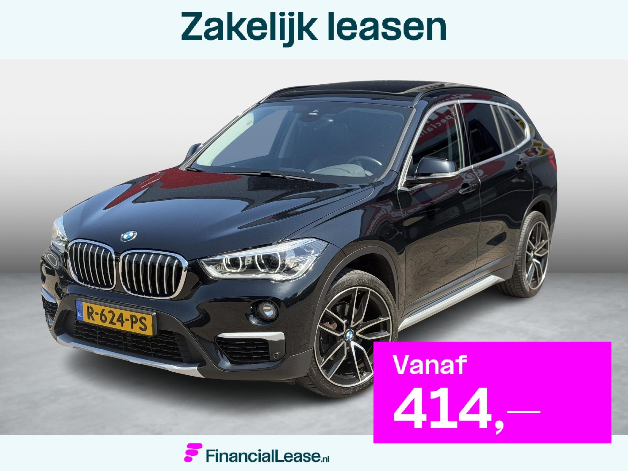 BMW X1 sDrive18i High Executive, Leder en Stof, Zwart, 3 cilinders, 1405 kg