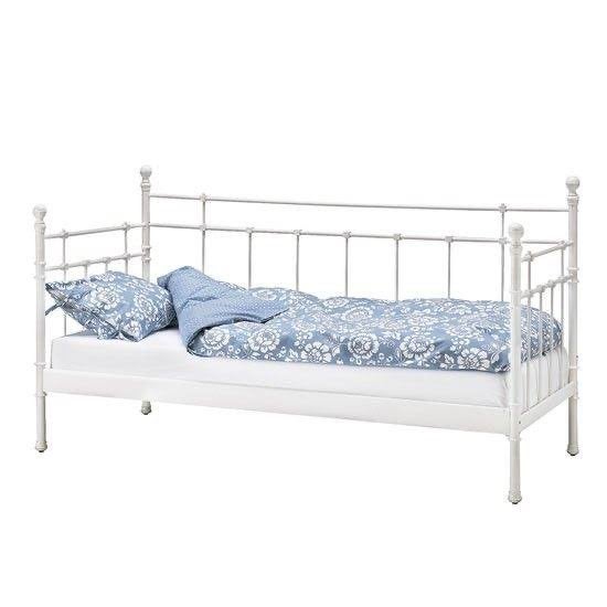 IKEA Tromsnes bedbank 90x200 cm wit metaal incl. matras, Ophalen, 90 cm, Eenpersoons, Zo goed als nieuw