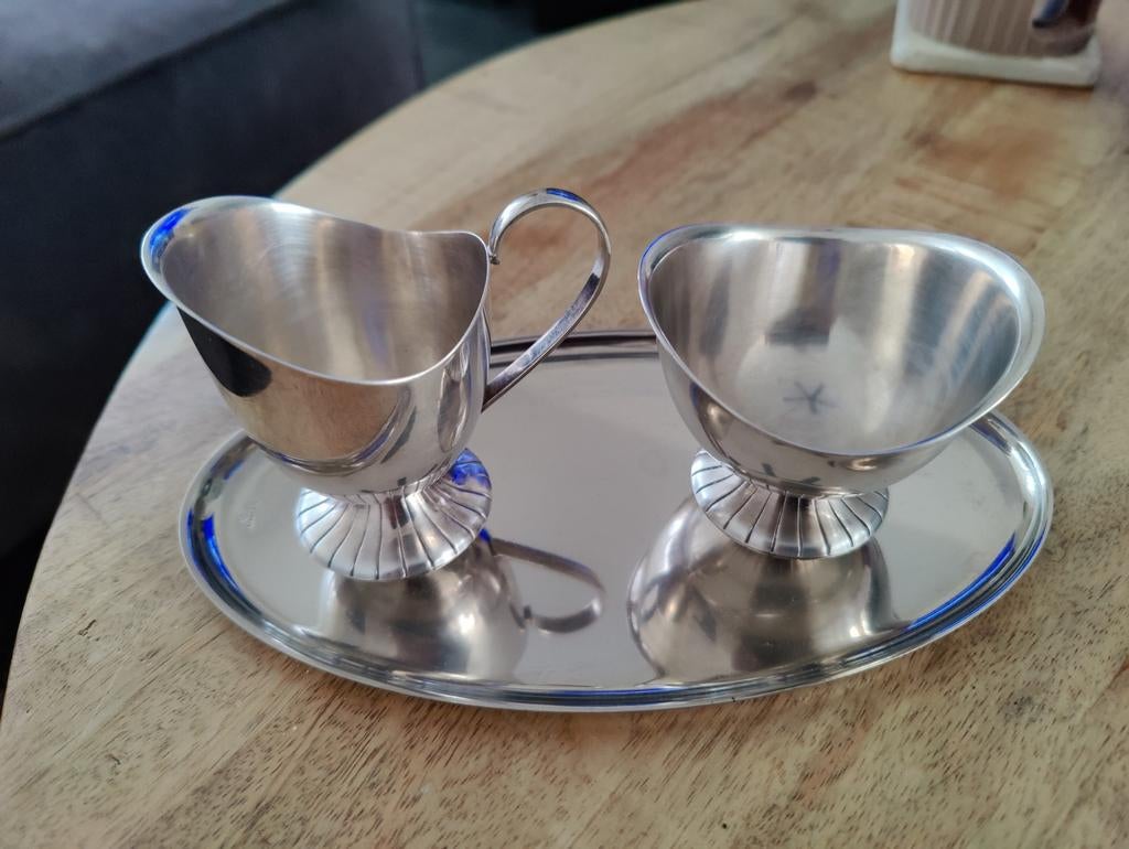 Vintage Verzilverd Roomstel met Dienblad, Ophalen of Verzenden, Zilver