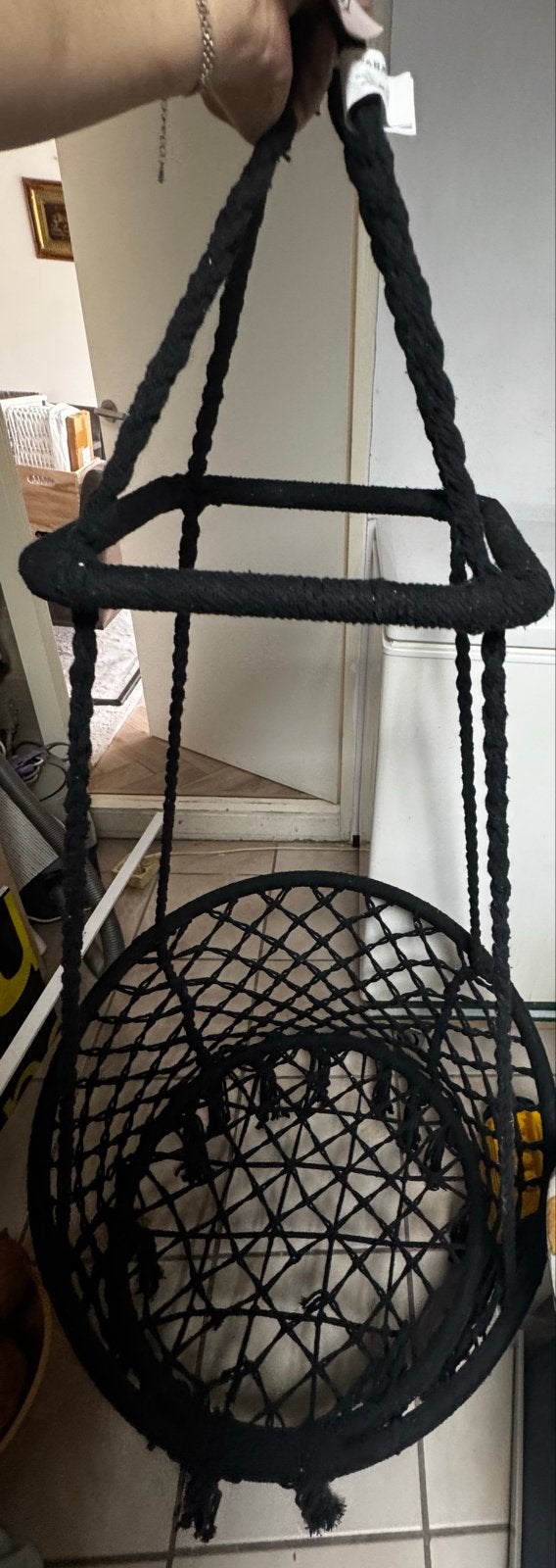 Zwarte Macramé Hangstoel - Nieuwstaat, Ophalen, Zwart, Zo goed als nieuw, Eén