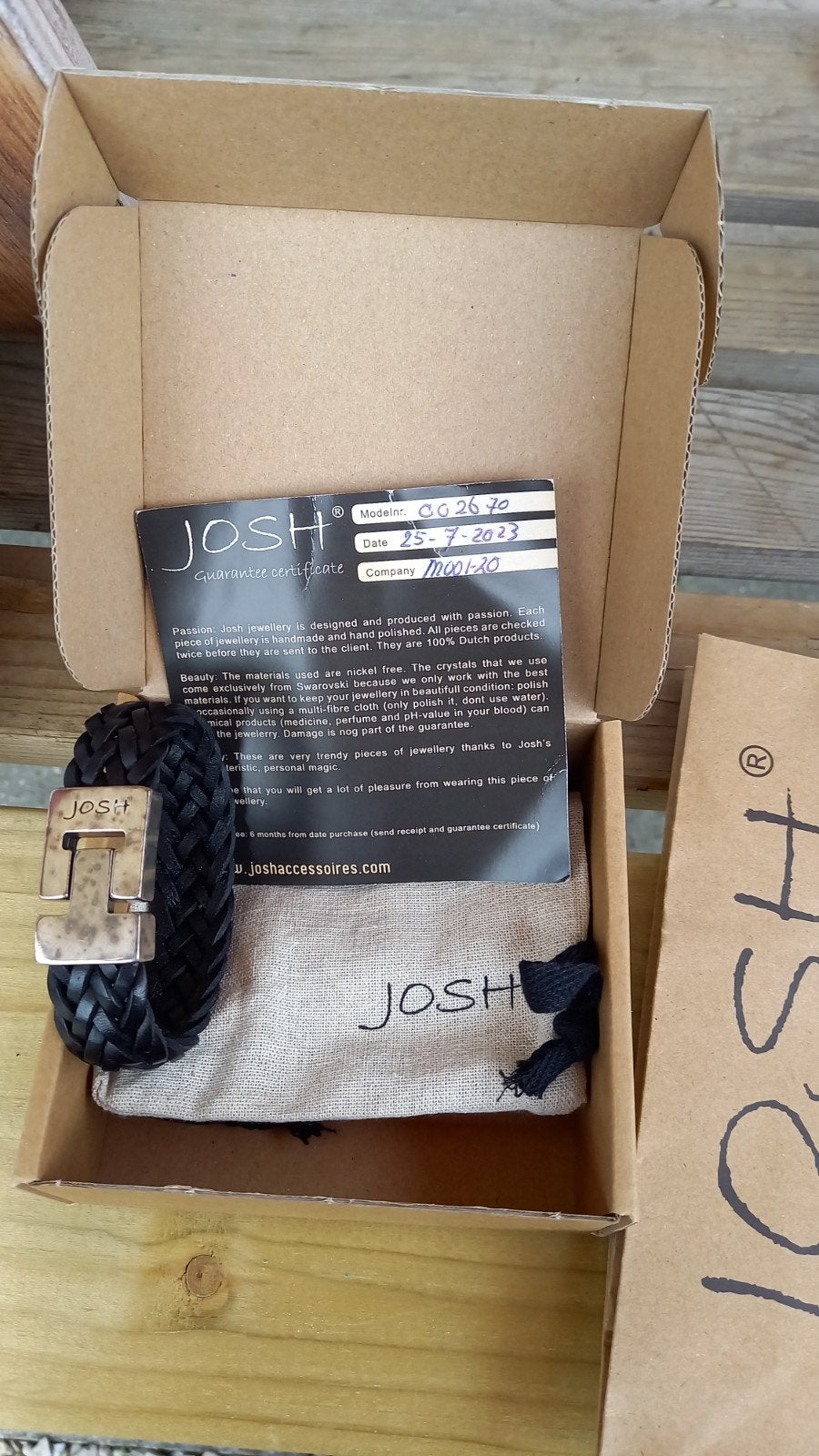 Josh Leren Armband Zwart met Zilverkleurige Sluiting, Ophalen, Zo goed als nieuw, Zwart, Leer