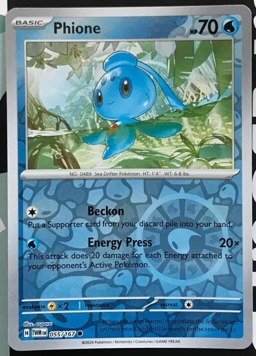 Pokemon - Phione (TWM 055) - Reverse holo.., Ophalen of Verzenden, Nieuw, Losse kaart, Foil