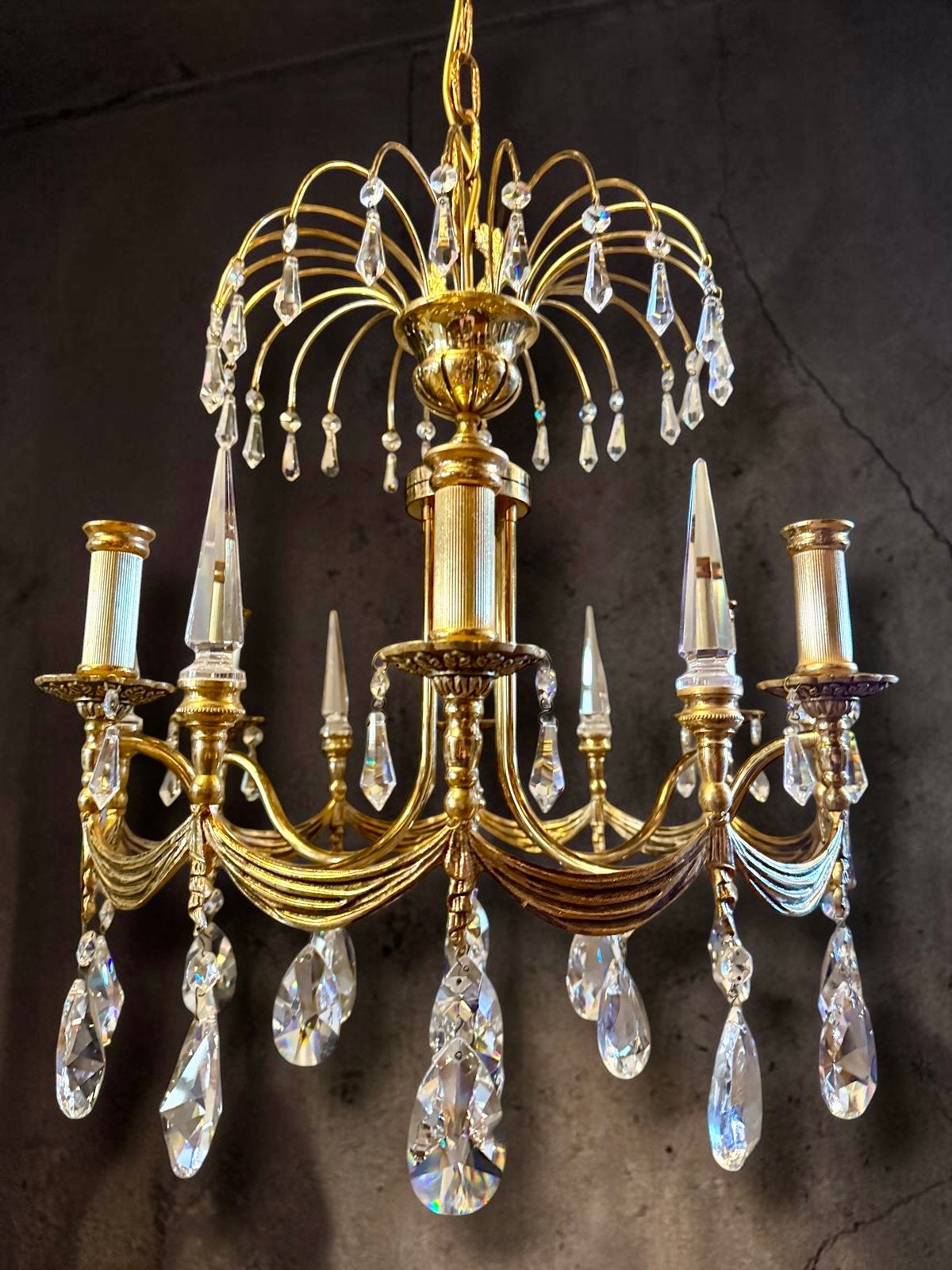 Prachtige Art Deco messing kristallen Regency lamp, Ophalen of Verzenden, Zo goed als nieuw, Glas, Vintage design art deco regency mid century
