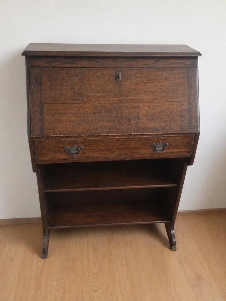 Antiek Eikenhouten Bureau / Secretaire met Opbergruimte, Antiek en Kunst, Ophalen of Verzenden