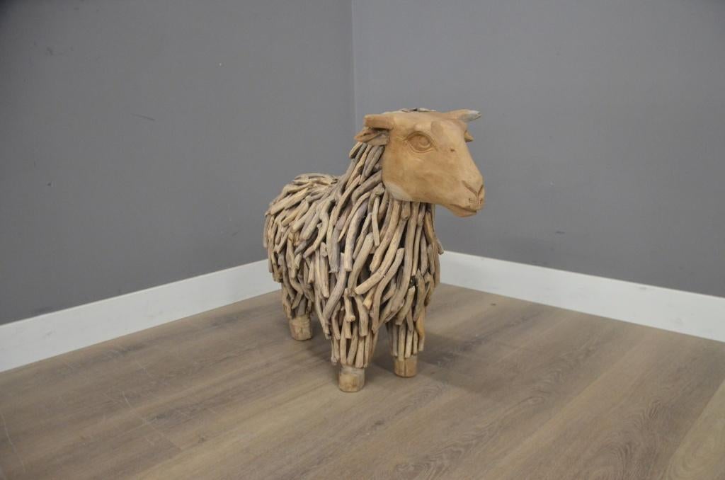 Handgemaakt Teak Schaap (60 cm), Verzenden, Nieuw, Hout