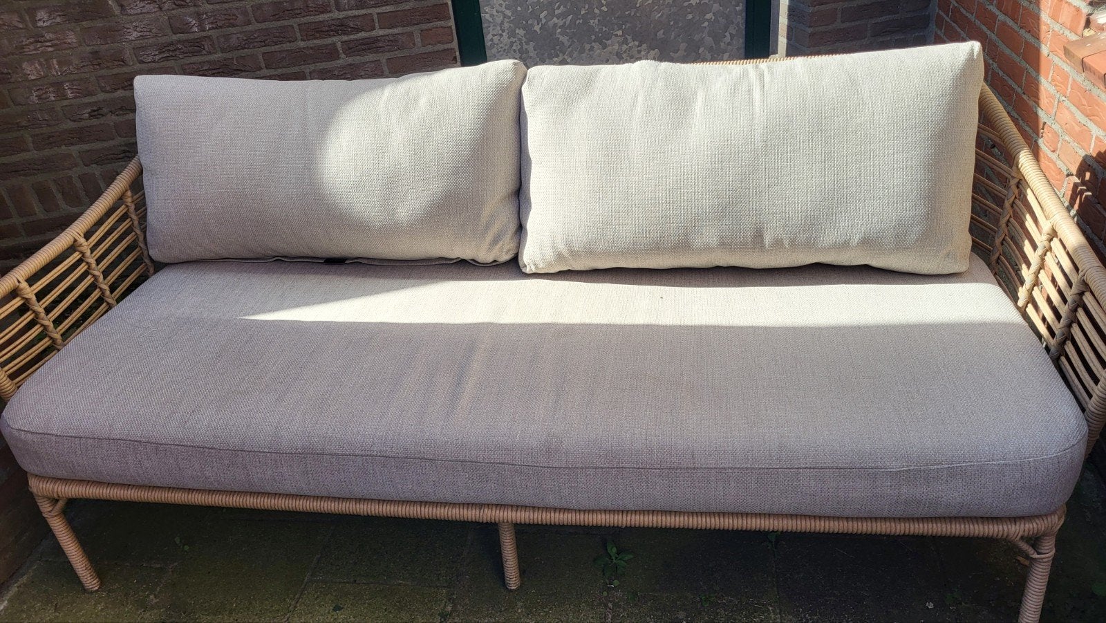 Loungeset rotan/riet met kussens - 2-zitsbank en fauteuil, Gebruikt, Twee, Overige kleuren, Riet of Rotan