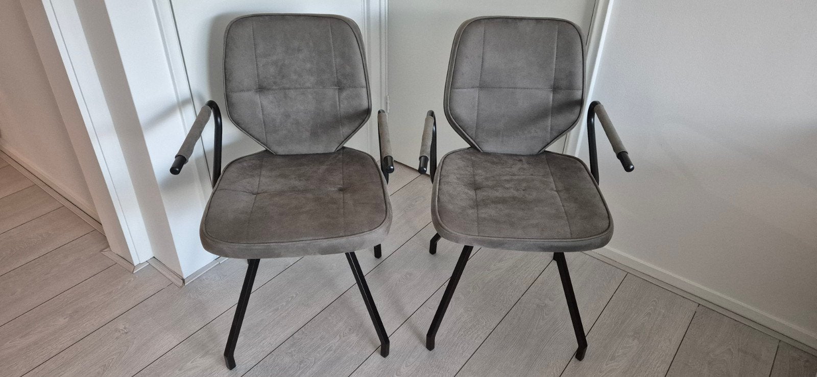 Set van 2 groen/grijze stoelen, Ophalen, Gebruikt, Twee, Metaal