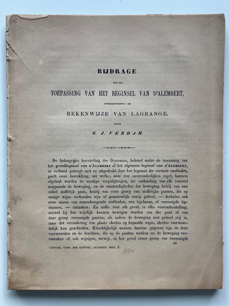 Wiskunde & Mechanica: Verdam over Alambert & Lagrange (1860), Antiek en Kunst, Antiek | Boeken en Bijbels, Ophalen of Verzenden
