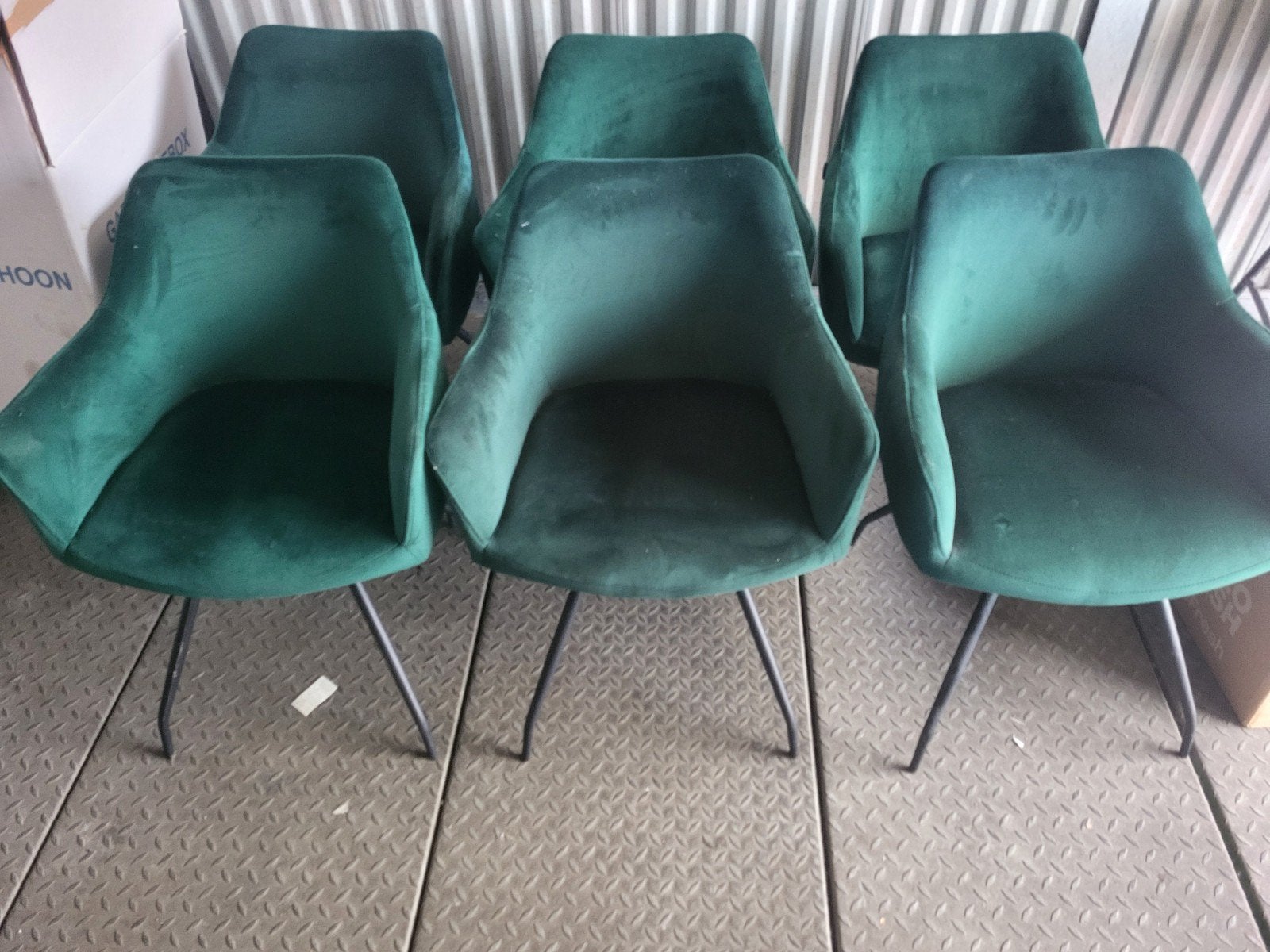 6x Bronx71 eetkamerstoelen groen velours, Gebruikt, Overige kleuren, Modern, Velours, Ophalen of Verzenden