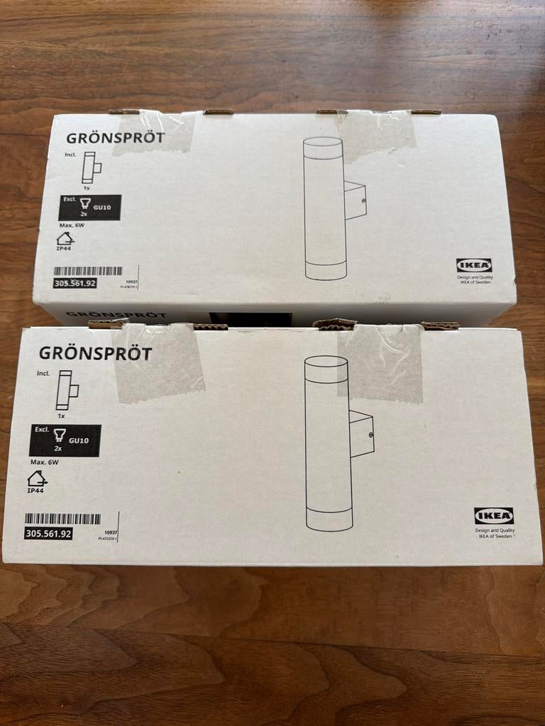 2x IKEA Gronsprot wandlamp buiten 28cm NIEUW, Huis en Inrichting, Lampen | Wandlampen, Ophalen, Nieuw, Metaal