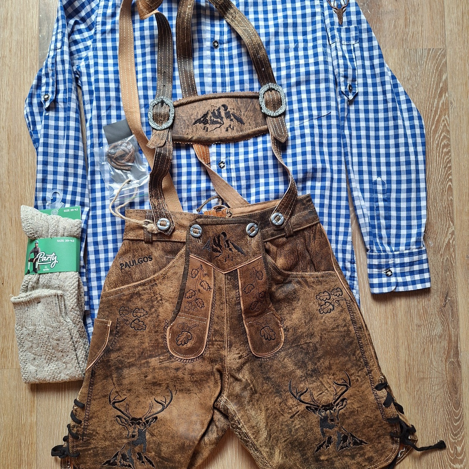Lederhose 44 oktoberfeest overhemd kousen, Ophalen of Verzenden, Zo goed als nieuw, Maat 46 (S) of kleiner, Overige thema's