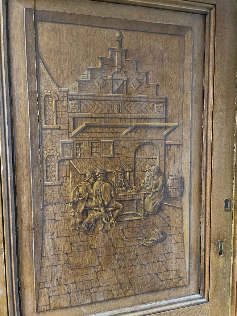 Set grote hoge schuifdeuren met tekening 254x210cm., Antiek en Kunst, Ophalen