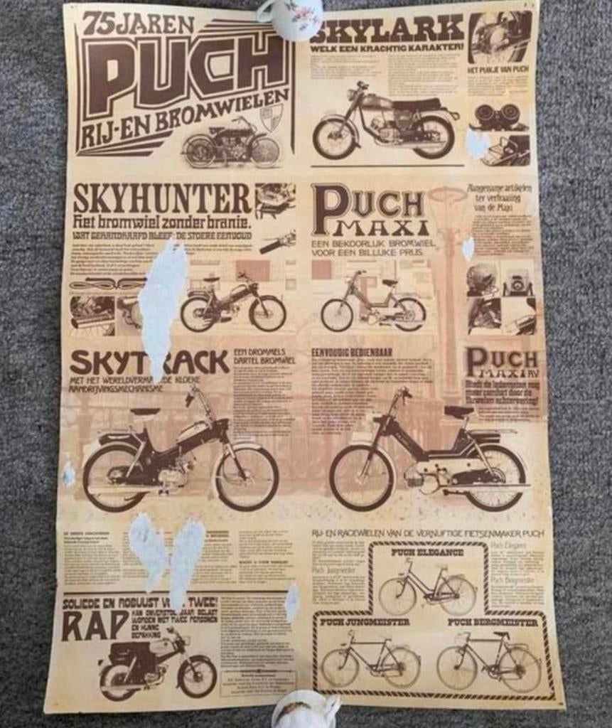 Reclame poster Puch diverse modellen. Meer info 0646396866, Ophalen of Verzenden, Zo goed als nieuw