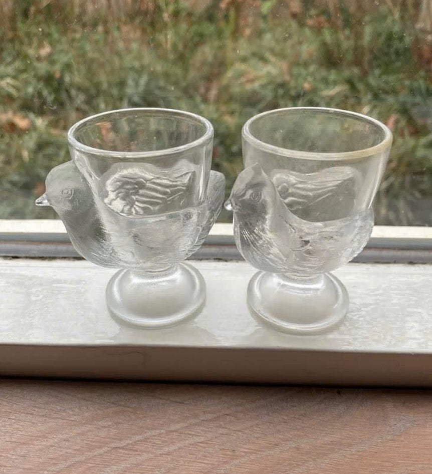 2 glazen eierdopjes, Ophalen of Verzenden, Zo goed als nieuw