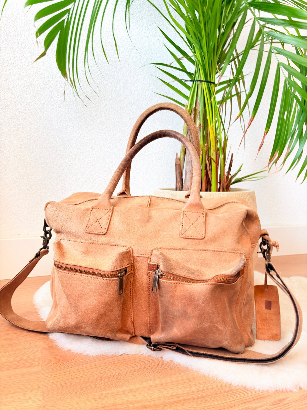 Burkely Leren Handtas/Schoudertas - Beige/Bruin, Ophalen of Verzenden, Gebruikt, Beige, Handtas