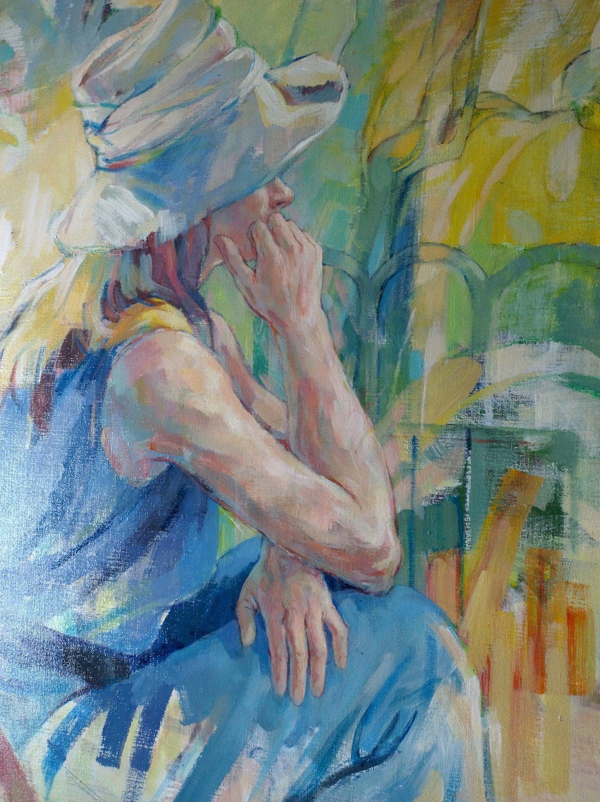 Schilderij Charlotte Leene "meisje in blauw hansop", Ophalen