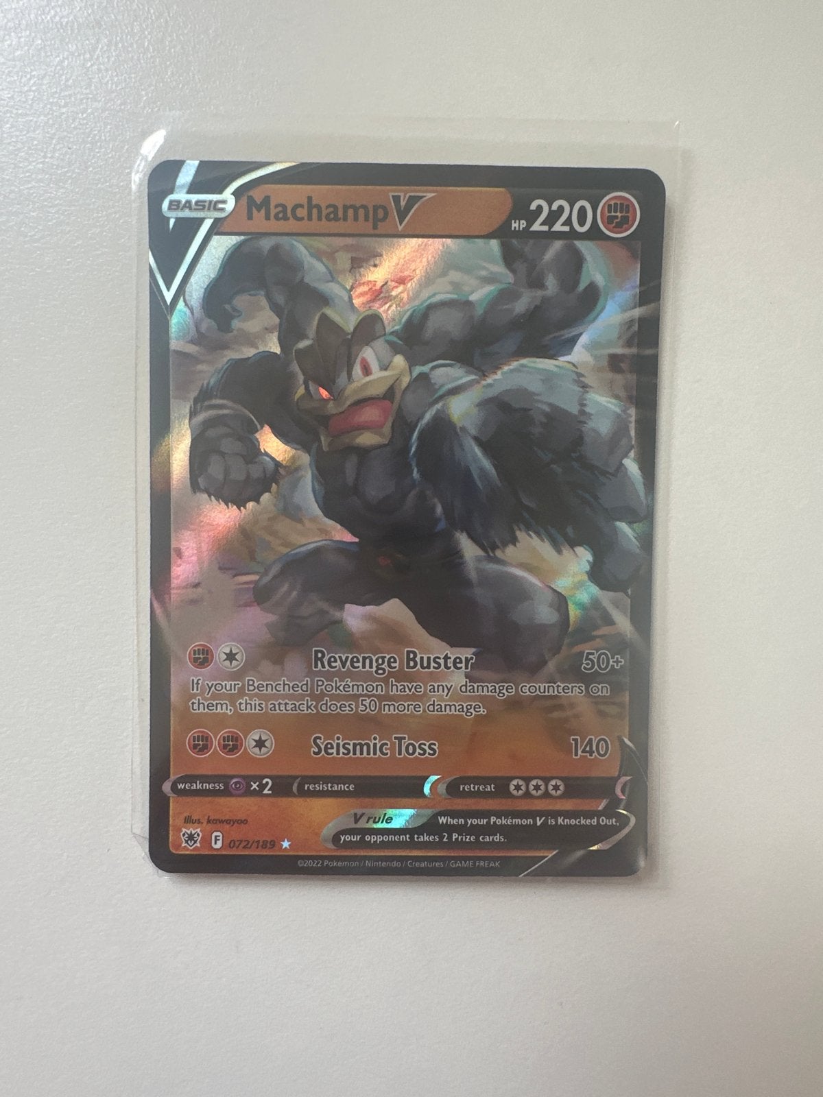 Pokémon Kaart Machamp V 072/189, Ophalen of Verzenden, Zo goed als nieuw, Losse kaart