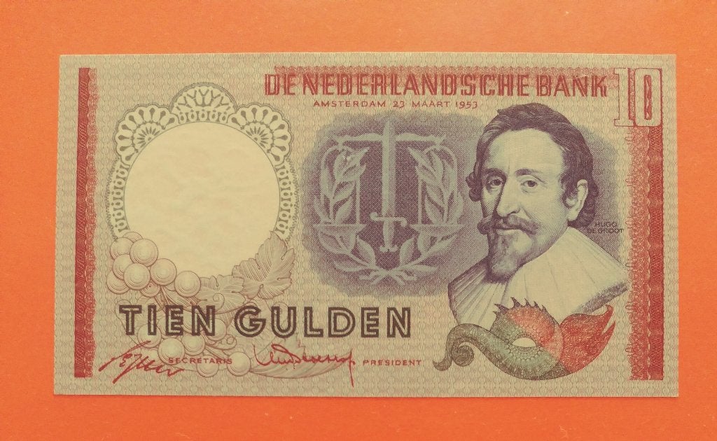 Bankbiljet 10 gulden 1953 Hugo de Groot, cat. PL45.b2 /48-1a, Postzegels en Munten, Bankbiljetten | Nederland, Verzenden, 10 gulden