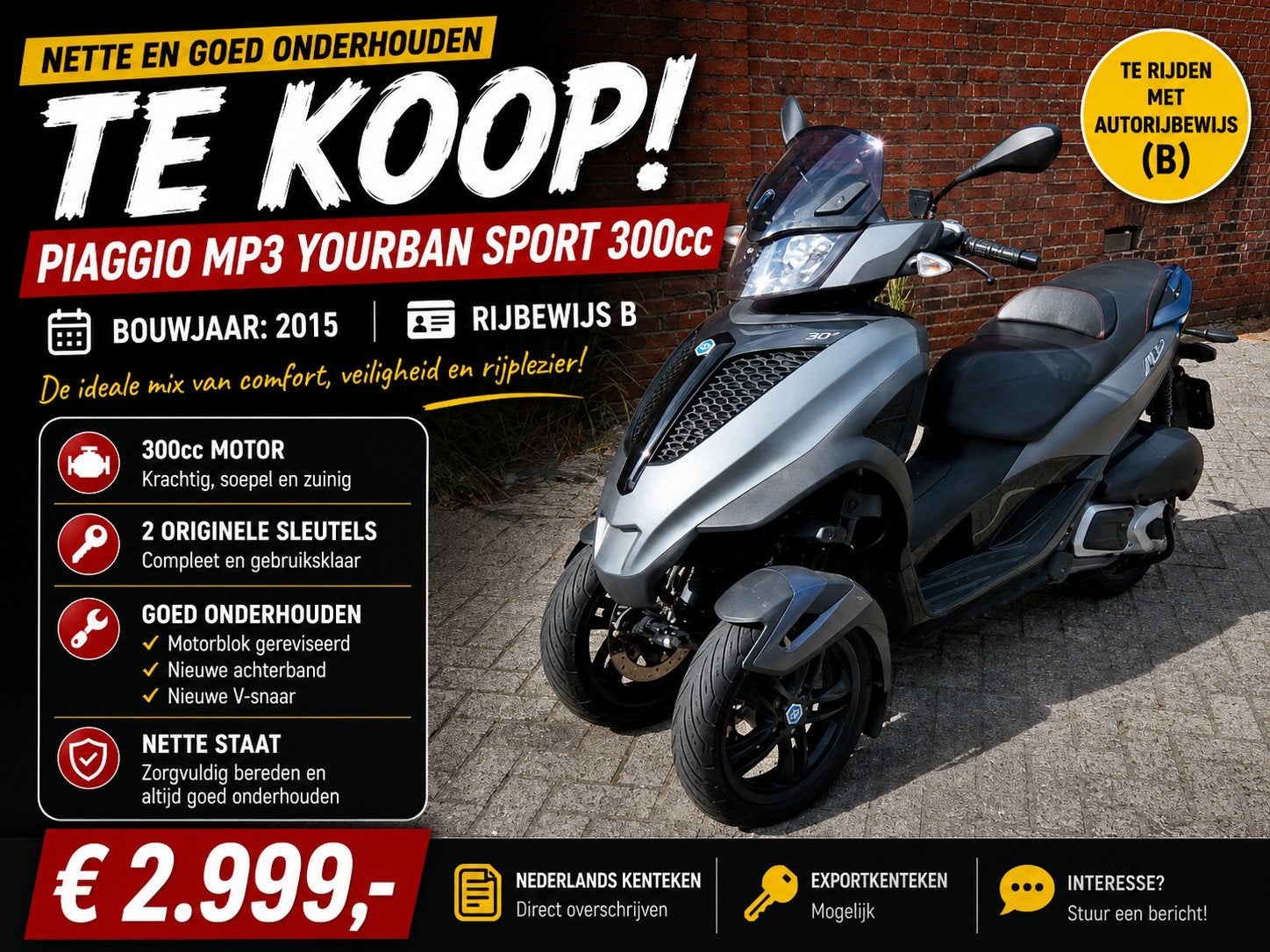 Piaggio Mp3 Yourban 2015, Ophalen of Verzenden