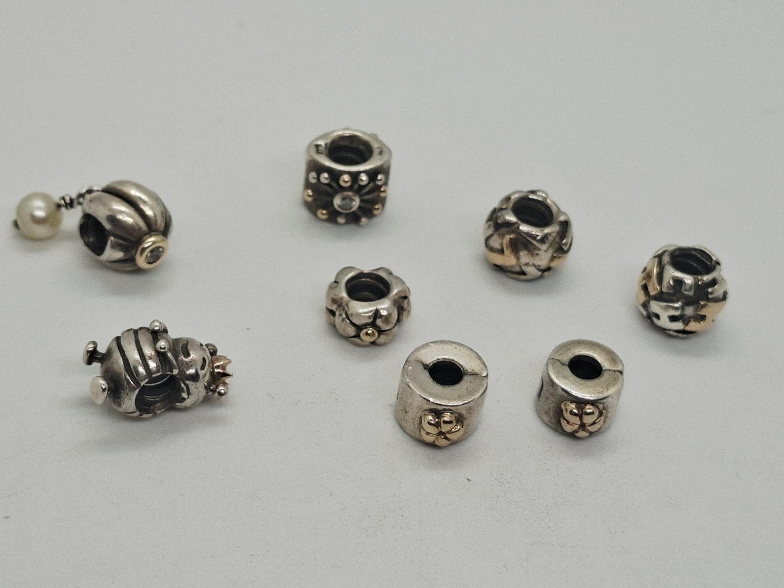 Pandora zilveren bedels en clips met 14k goud (ALE 925), 4 bedels of meer, Ophalen of Verzenden, Zilver, Pandora