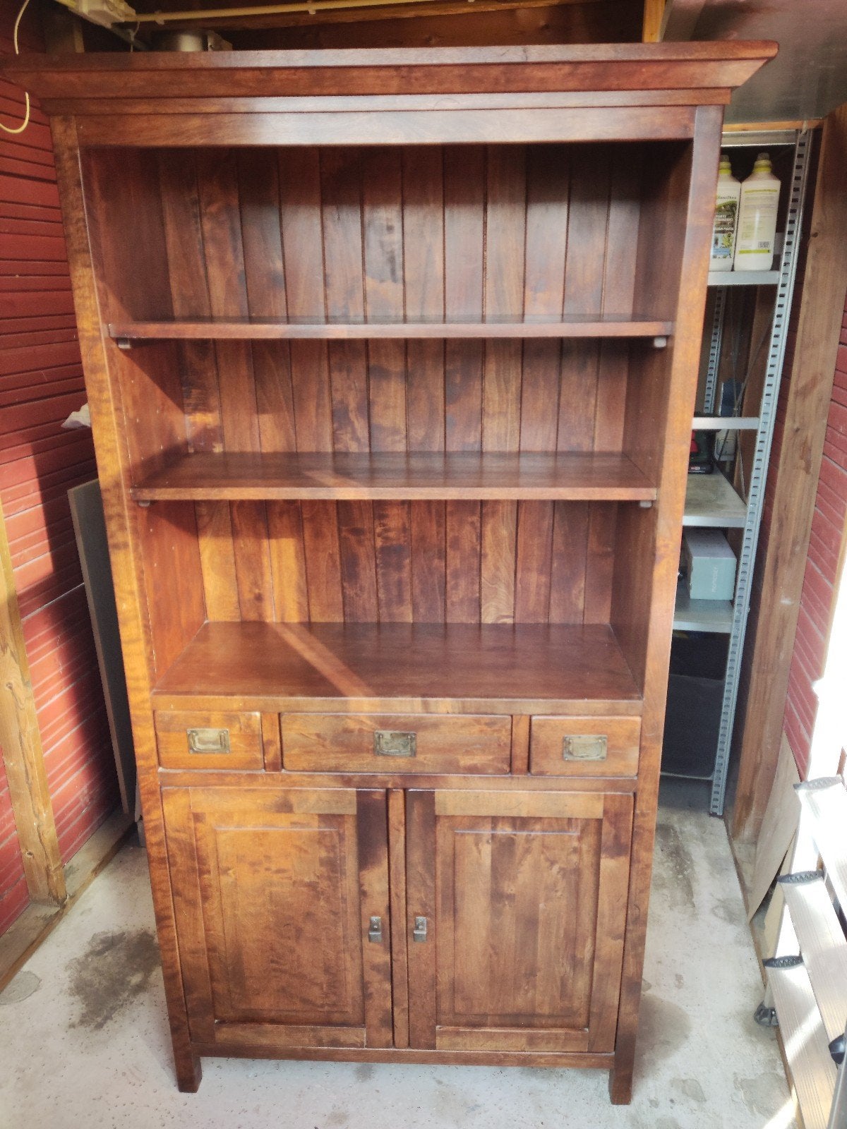 Houten buffet-/boekenkast met lades + deuren koloniale stijl, Gebruikt, Met deur(en), Klassiek, Koloniaal, 150 tot 200 cm