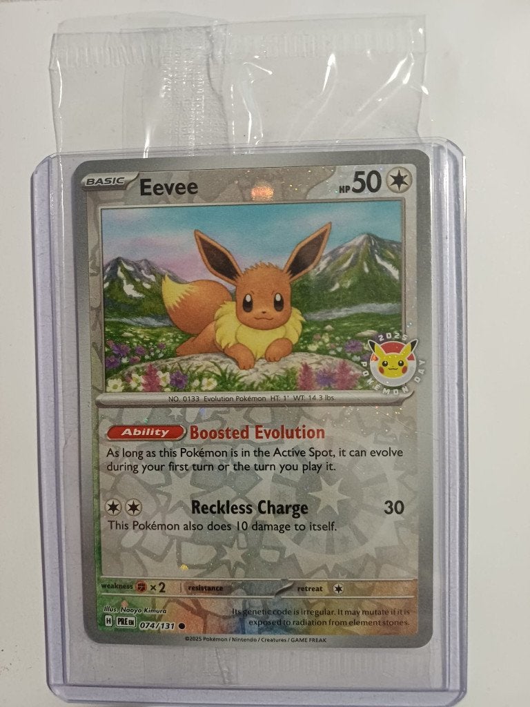 Eevee (xPRE 074) pokemonday 2025 versie seald, Ophalen of Verzenden, Nieuw, Losse kaart, Foil