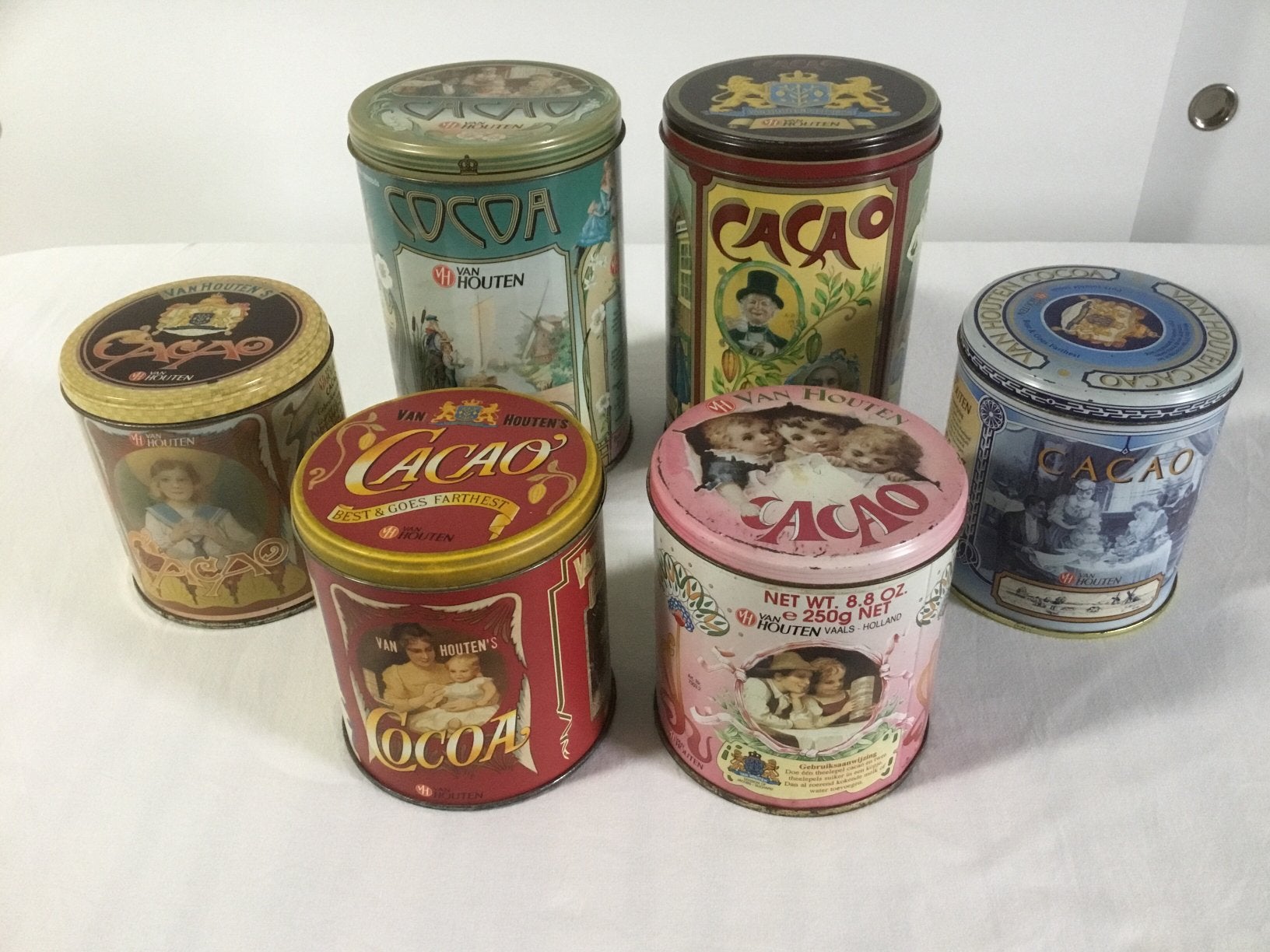 Van Houten cacao blikken, 6 stuks., Verzamelen, Ophalen of Verzenden, Zo goed als nieuw, Overige