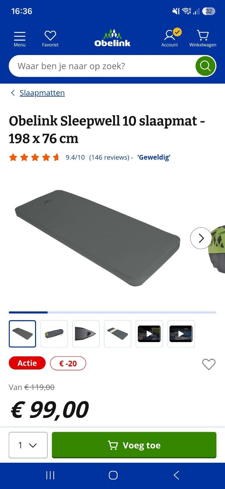2 stuks Obelink Sleepwell 10 slaapmat - 198 x 76 cm, Ophalen, Zo goed als nieuw, 1-persoons