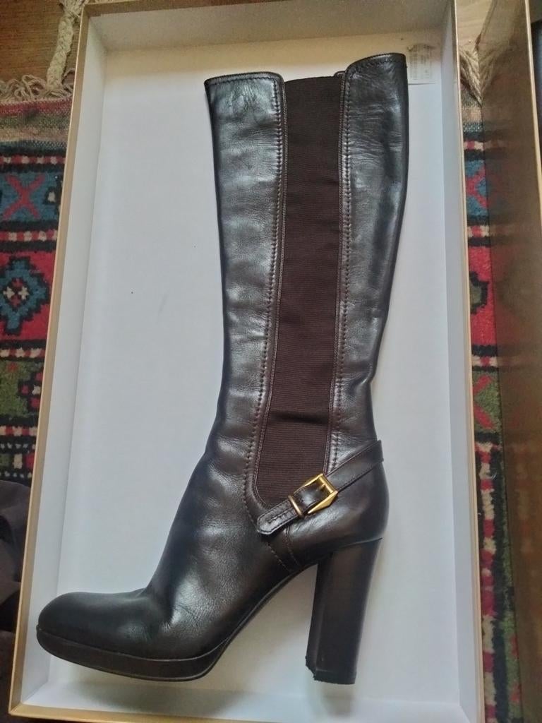 Sergio Rossi echt leren hoge laarzen maat 38,5, Kleding | Dames, Schoenen, Ophalen of Verzenden, Zo goed als nieuw, Zwart, Hoge laarzen