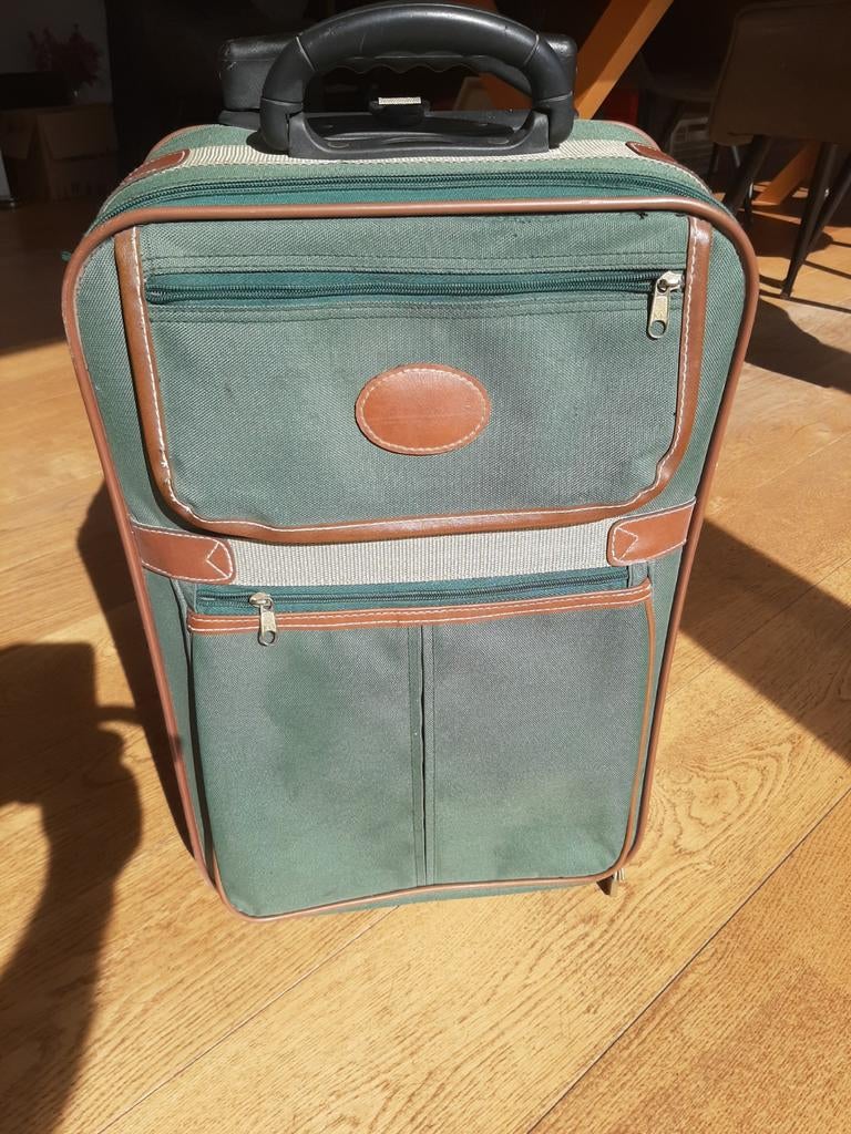 Handige groene bagage trolley met uitschuifbaar handvat, 40 tot 60 cm, Wieltjes, Gebruikt, 20 tot 30 cm