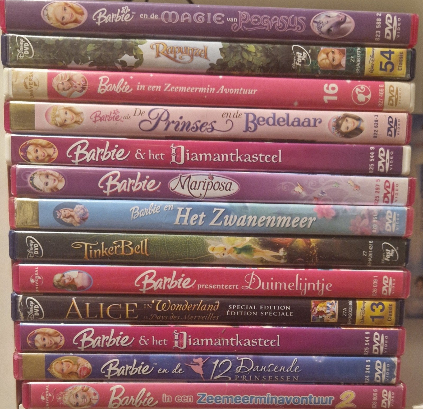 13 x disney films dvd film barbie rapunzel alice tinkerbell, Verzenden, Alle leeftijden, Nederlands, Zo goed als nieuw