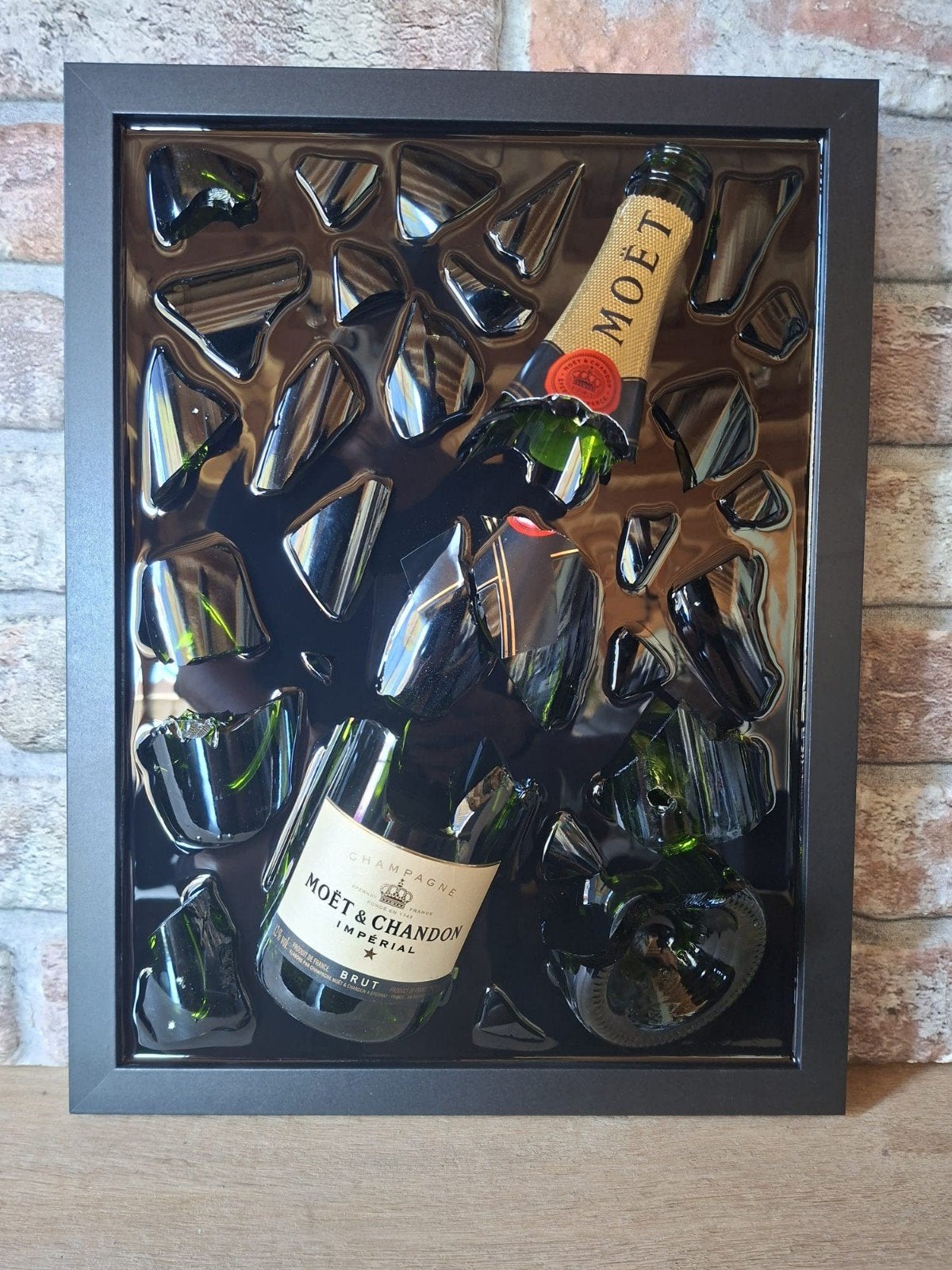 Moët &Chandon fles verwerkt in een lijst 43x33 met Epoxy, Antiek en Kunst, Kunst | Schilderijen | Modern, Ophalen of Verzenden