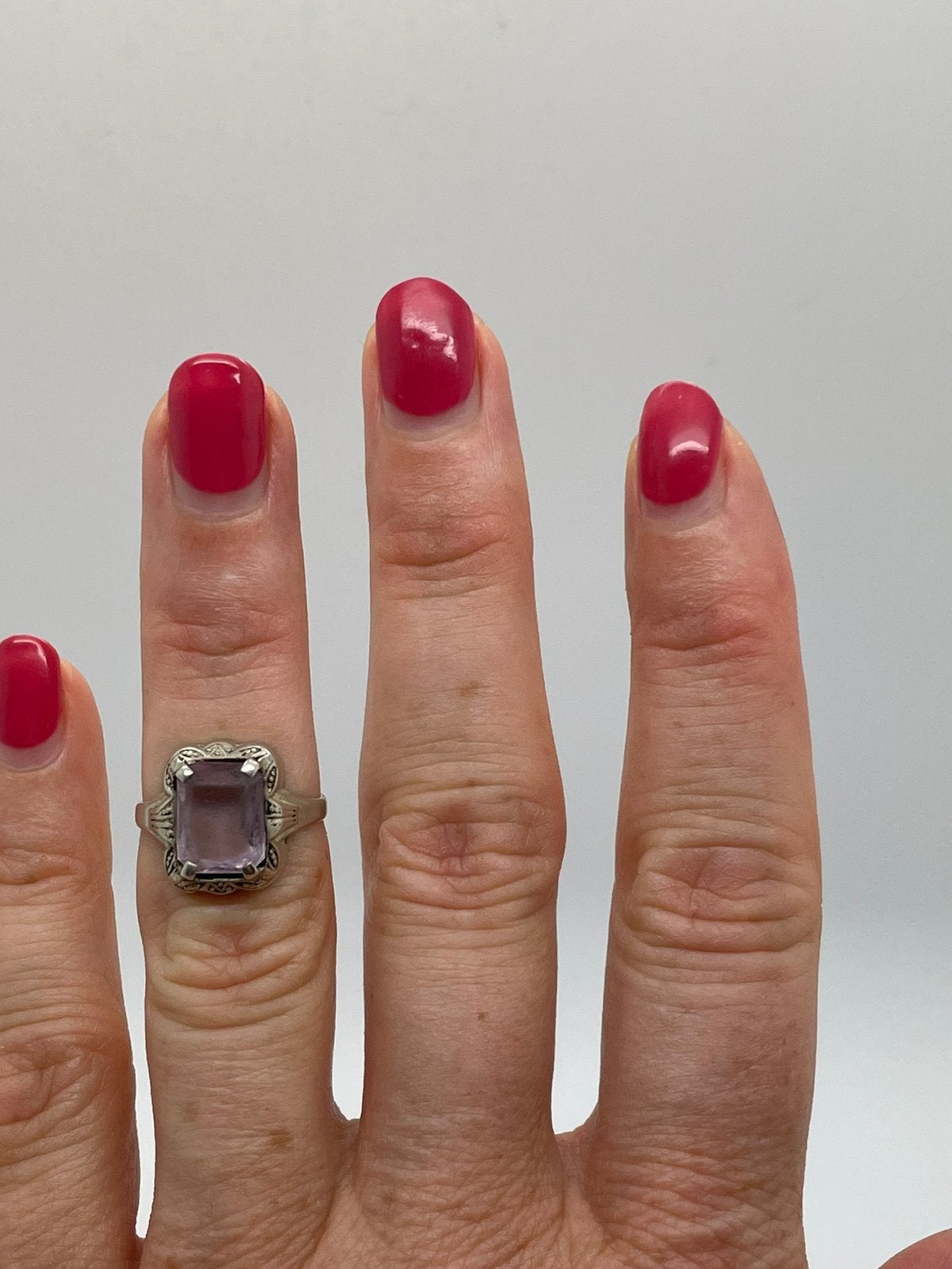 E253 Prachtige zilveren ring amethist maat 16, Sieraden, Tassen en Uiterlijk, Antieke sieraden, Ophalen of Verzenden, Zilver, Ring