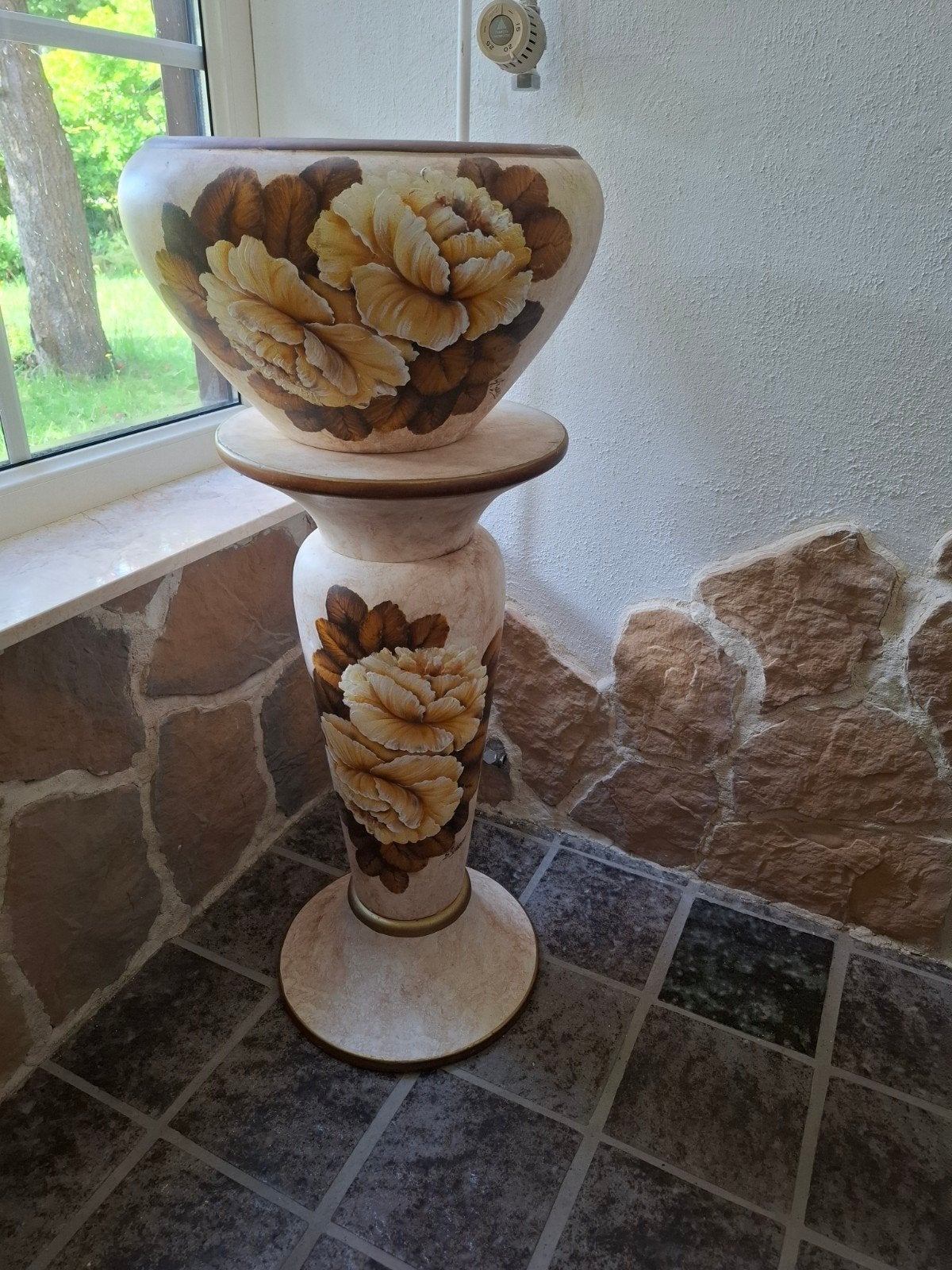 Vintage Italiaanse Keramiek Zuil met Bloempot – S. Grasso, Ophalen of Verzenden
