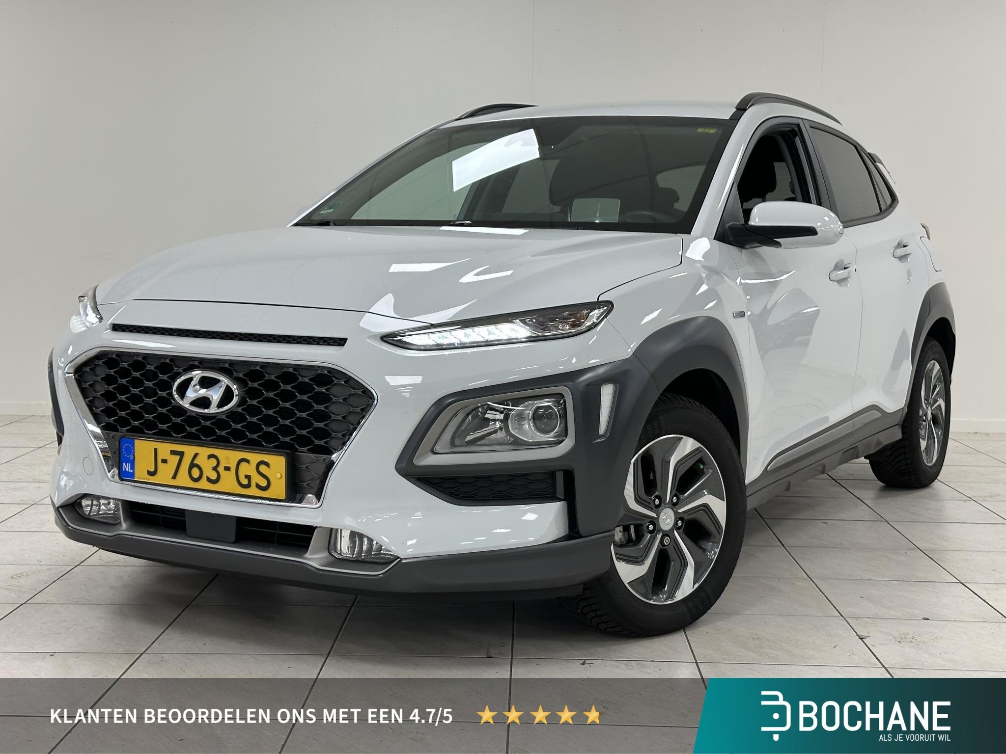 Hyundai Kona 1.6 GDI HEV Fashion TREKHAAK | ALL-SEASON-BANDE, Stof, Gebruikt, Wit, Origineel Nederlands