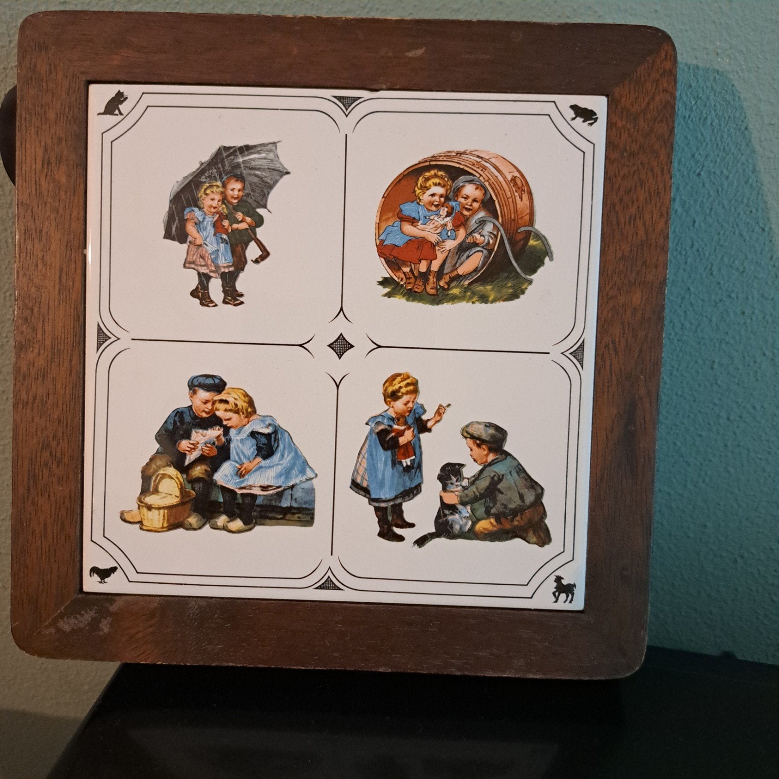 Vintage.Ot en Sien.  onderzetter met Delfts blauwe tegels, Ophalen of Verzenden