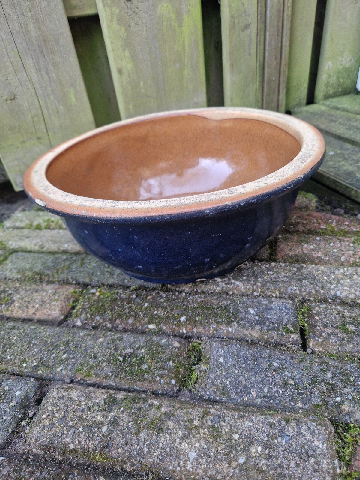 Kobaltblauwe geglazuurde aardewerk bloempot Ø25cm H12cm, 25 tot 40 cm, Ophalen of Verzenden, Zo goed als nieuw, Minder dan 40 cm