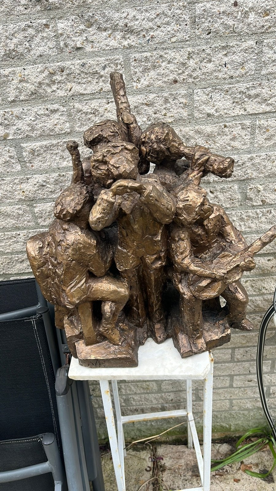 Bronzen Beeld Muzikanten Groep 40x40cm, Groep mensen, Ophalen of Verzenden, 20 - 50 cm, Beeld