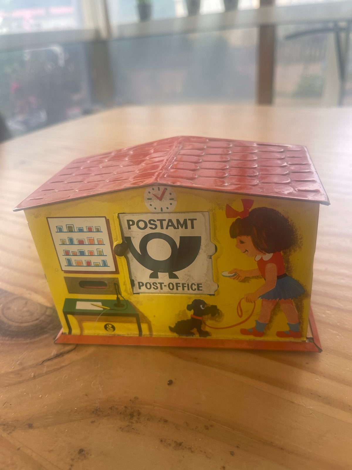 Vintage blikken spaarpot postkantoor, Ophalen of Verzenden, Gebruikt