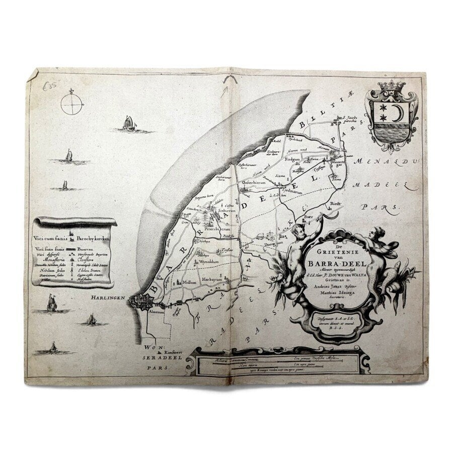 Twee 17e eeuwse Schotanus kaarten, Baarderadeel & Barradeel, Ophalen of Verzenden, Cartografie, Gravure